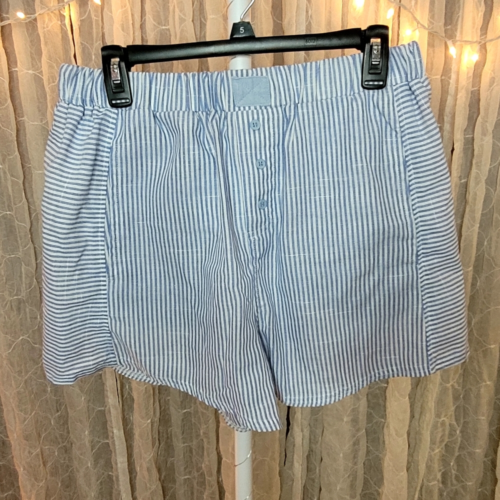 Very J Newim Blue White Striped High Waisted Shorts Fully Lined Pockets Boxer L - Picture 5 of 9